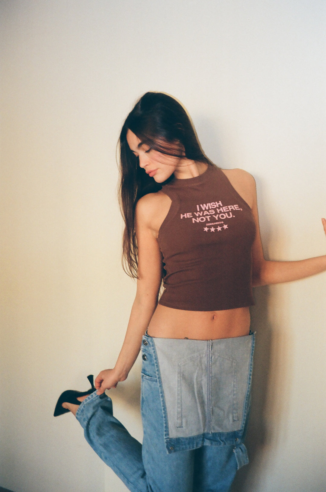 "I WISH" Woman Chocolate Brown Tank Top
