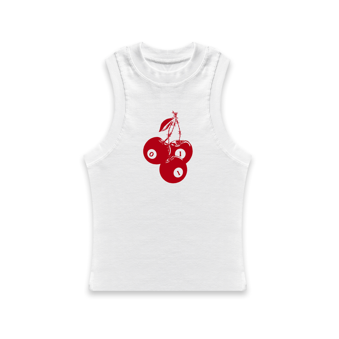 "SPIKED CHERRIES" Woman White Tank Top