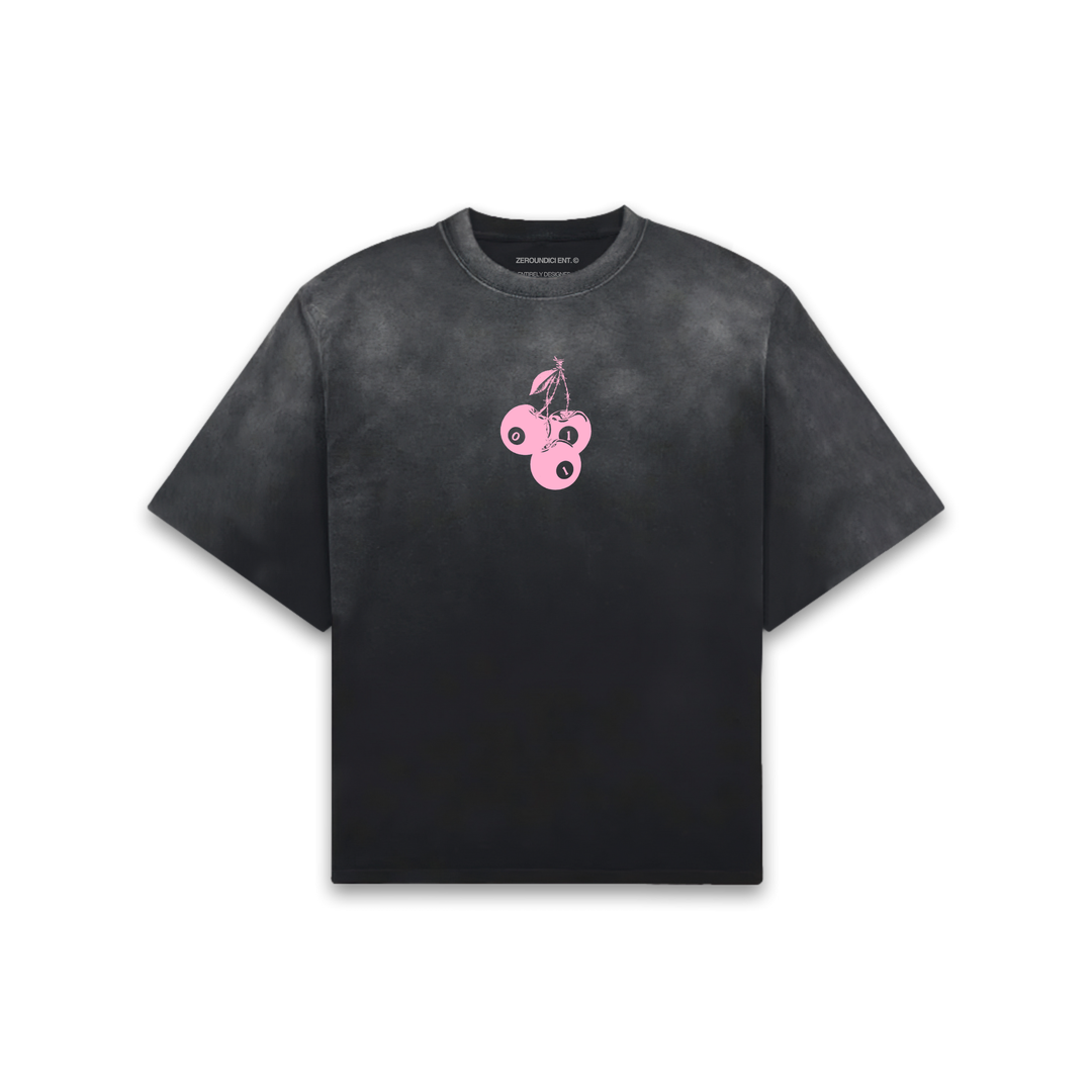 "SPIKED CHERRIES" Black Faded Tee