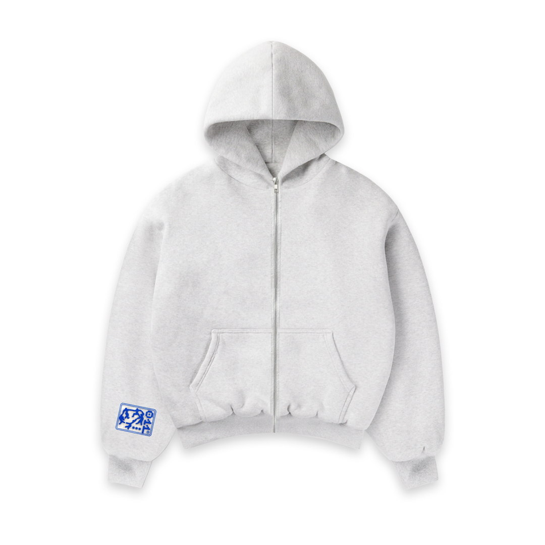"TRUE BASICS" Heather Grey Zip Up Hoodie