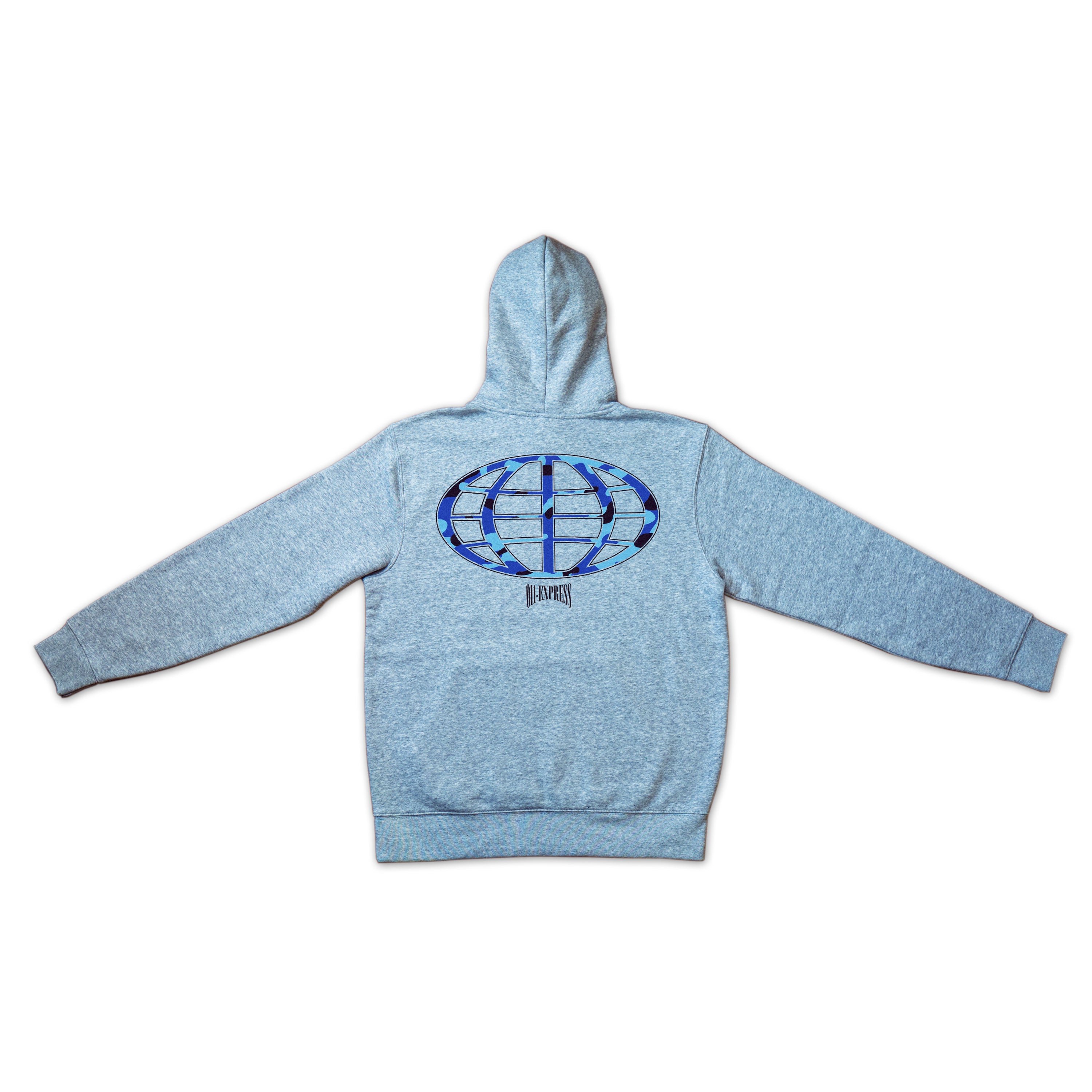 “BLUE CAMO GLOBE" Grey Hoodie - 011-EXPRESS 